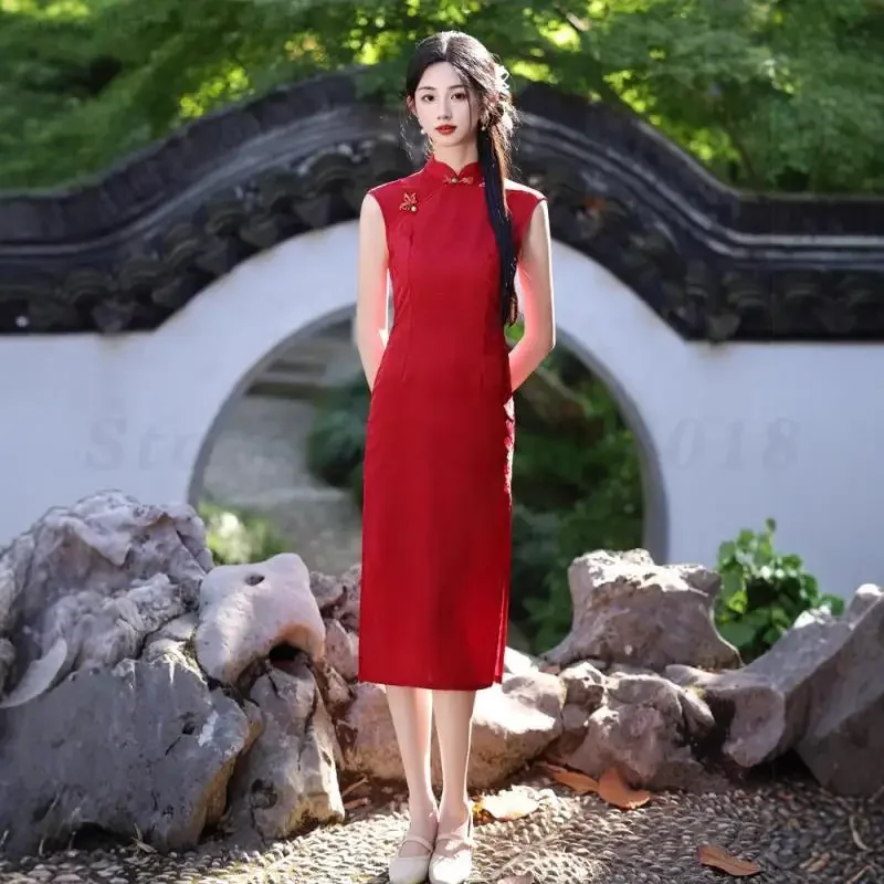 

Lady Elegant Jacquard Qipao Red Vintage Bride Wedding Cheongsam Chinese Style Dress Big Size 3XL Sexy Vestidos Oriental Clothing