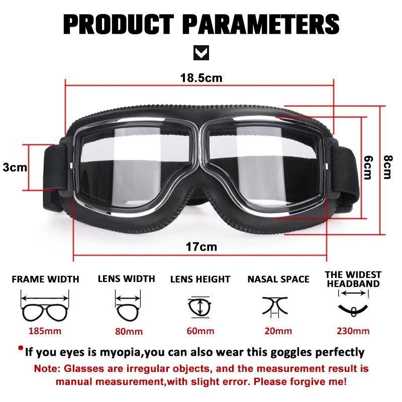 Windproof Bike Riding Glasses Motorcycle Helmet Glasses Leather Safety Protection Anti-Glare Motorcycle Motocross Steampunk Glas