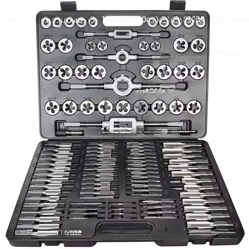 Metric 110-piece Tap Die Set, High-speed Steel Titanium-plated Internal and External Thread Cutting Tools