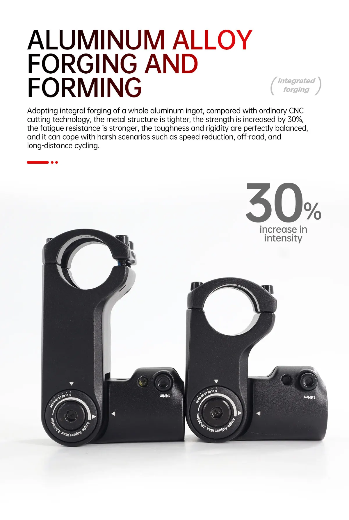 TESNO Verstellbarer Vorbau für Fahrräder mit interner Kabelführung 0-60° ° Rise 60/90mm MTB Road 28,6mm Gabel 31,8mm Lenkererhöhung – Detail 6