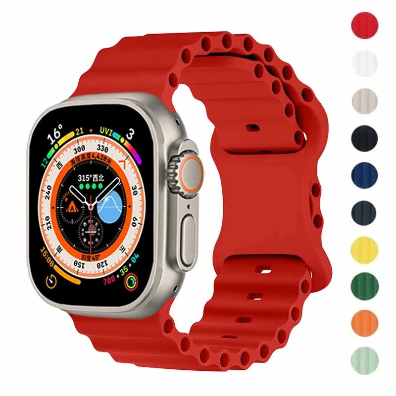 Breathable Ocean Strap For Apple Watch Ultra 3 2 1 49mm Silicone Sport Bracelet For iWatch Series 9 8 7 6 SE Replacement Strap