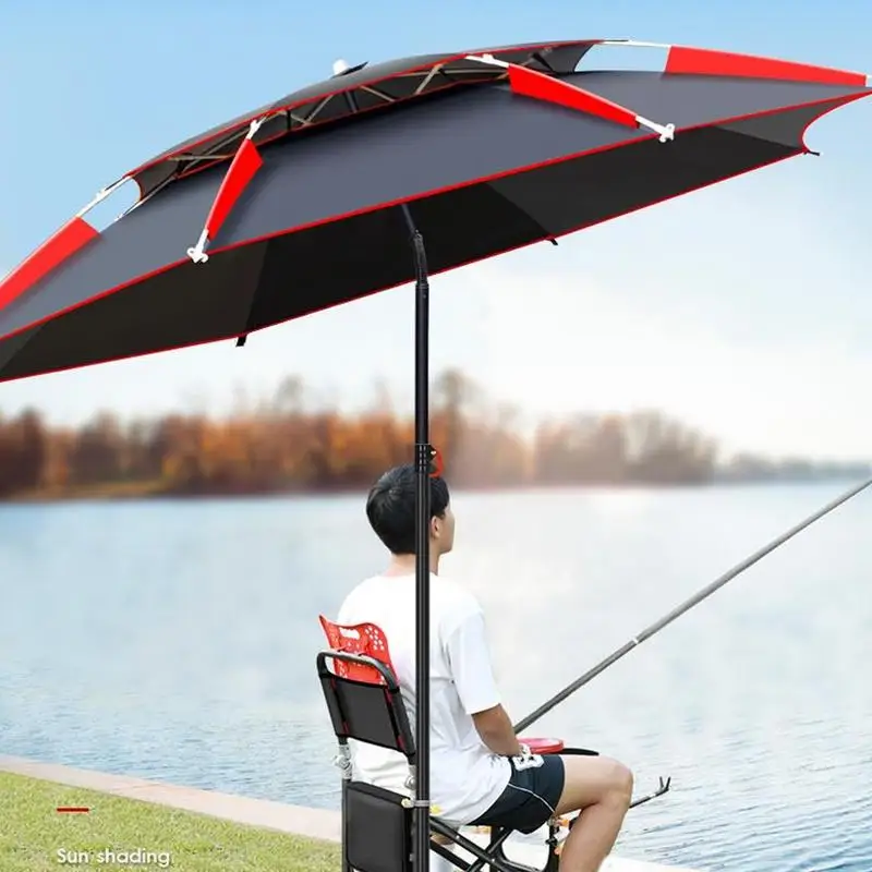 1.8m Double Canopy Large Outdoor Sun Umbrella 360-Degree Rotation Fishing Umbrella for Boats Terrace Rainproof Yard Umbrella