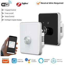 Smart Wif Fan ZigBee Switch 5 Speed Control EU Ceiling Fan Rotary/Knob Switches Tuya Remote Work with Alexa Google Home