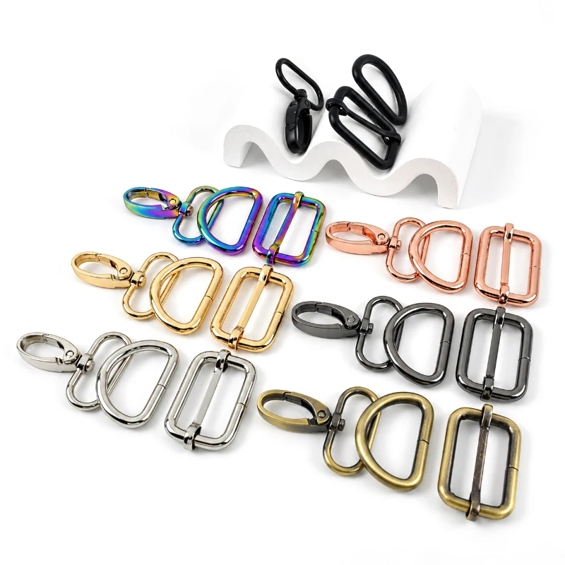 5Sets 20/25/32/38mm Metal D Ring Swivel Lobster Buckle for Bag Webbing Strap Hook Dog Collar Adjust Slider Clasp Sewing Hardware