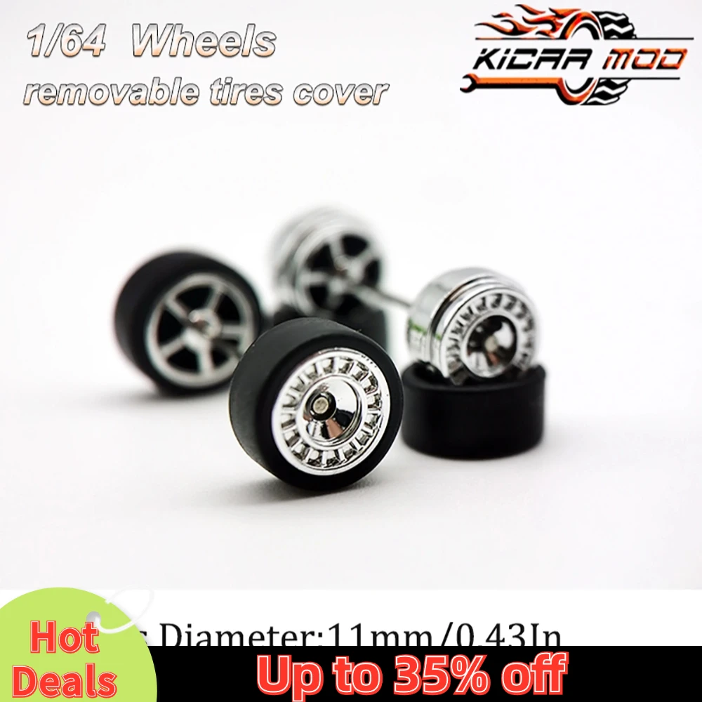 1/64 RLC Premium Wheels with Rubber Slick Tires for Hot Wheels Closed Spoke Model Car Refitting Parts D:11mm (1 Set)