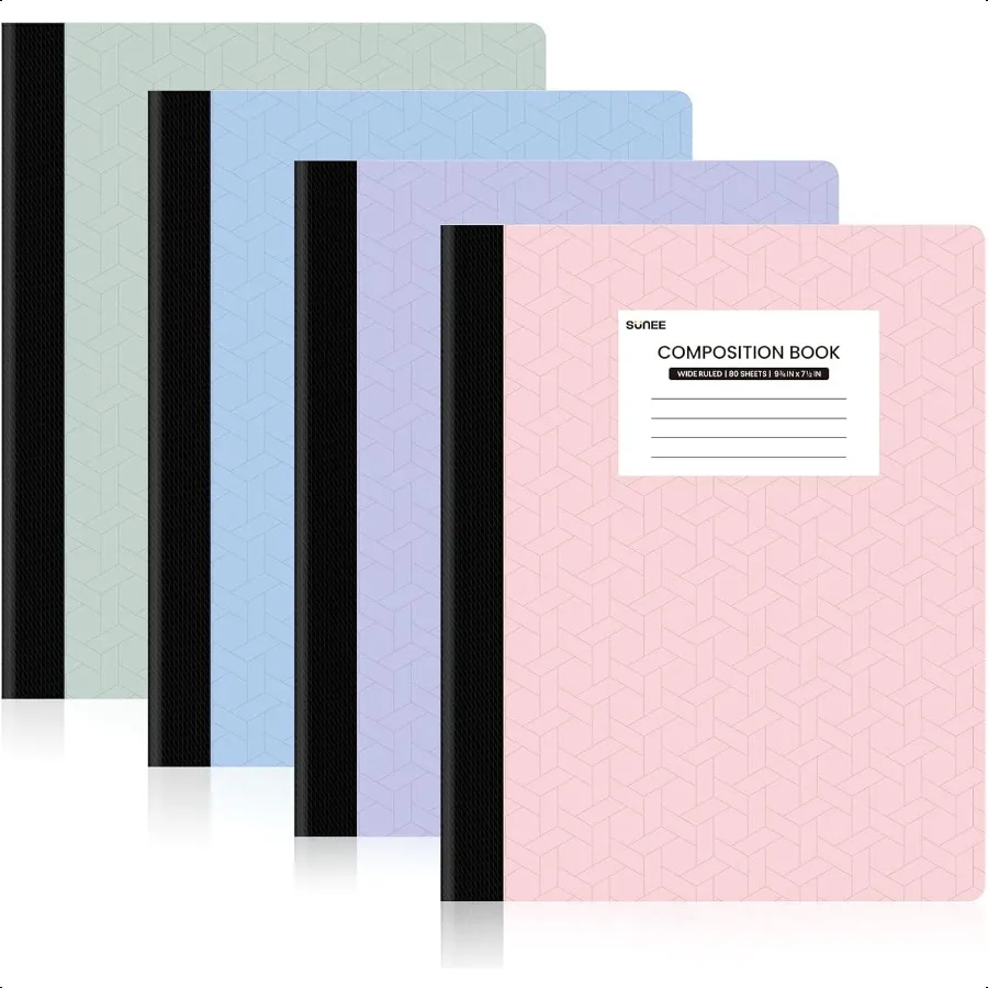 دفاتر ملاحظات تكوين ورق مسطر واسع 4 عبوات كتاب تكوين 9 3 4 × 7 1 2 80 ورقة 160 صفحة ألوان متنوعة مكتب المدرسة