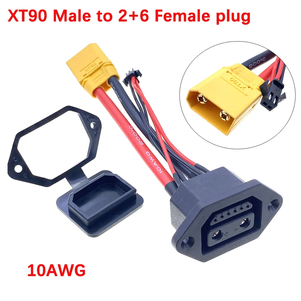 Batería de litio para vehículo eléctrico, 2 + 4/2 + 6 hembra a XT90, conector de carga de cabeza macho, enchufe 45A SM de 2 pines, nueva línea de energía