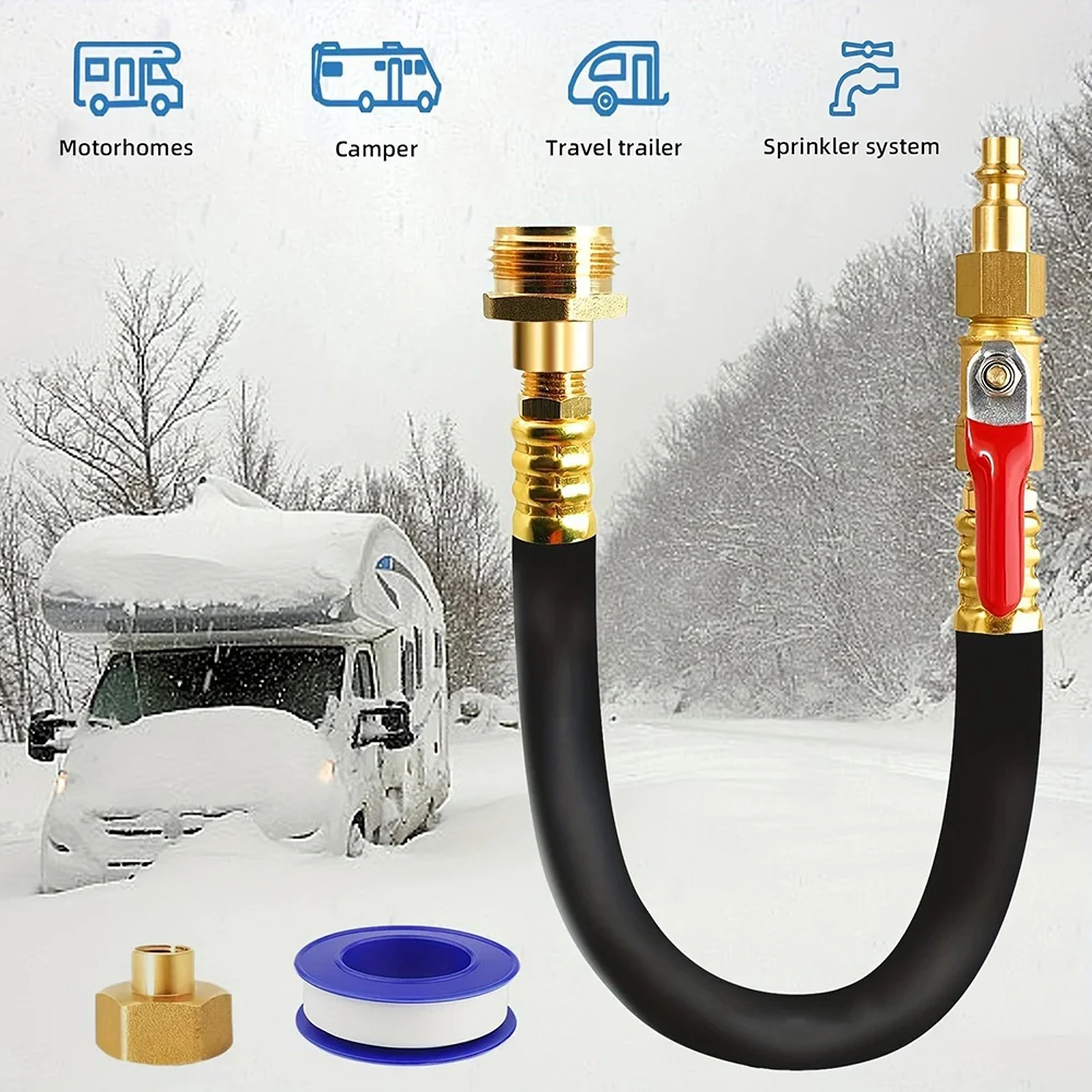 RV Winterizing Kit Water Line Blowout Shut Off Valve&Air Compress Hose Tap Adapter With Shut Off Valve Flexible Camper Sprinkler