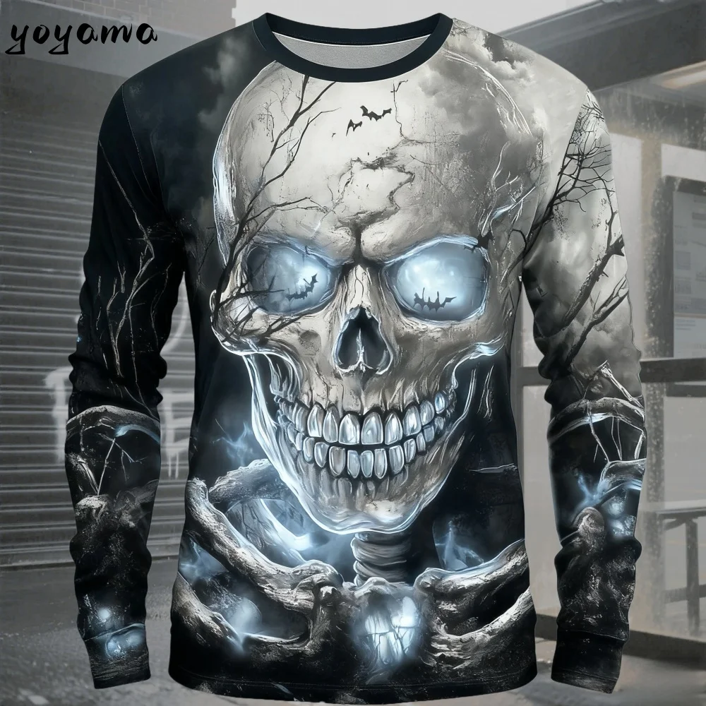 

Хэллоуин Скелет Принты Футболка С Длинным Рукавом для Мужчин Уличный Хип-Хоп Y2k Одежда Мужская 3D Череп Повседневные Топы Хэллоуин Мужская Одежда
