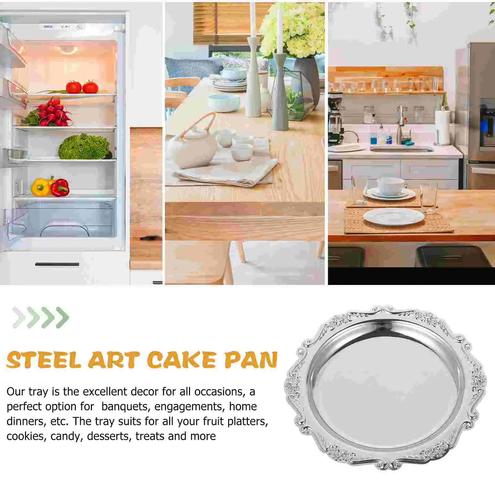 

Iron Cake Pan Silver Perfume Tray Large Serving Platters Food Containers Dresser Breakfast Fruit Dish Coffee Table Coaster