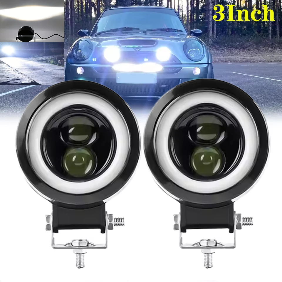

3-дюймовые круглые светодиодные прожекторы Spot Pods Белый Hi/Lo Beam DRL LED Halo Angel Eye Rings Jeeps ATV Автомобиль Мотоцикл Тяжелые противотуманные фары