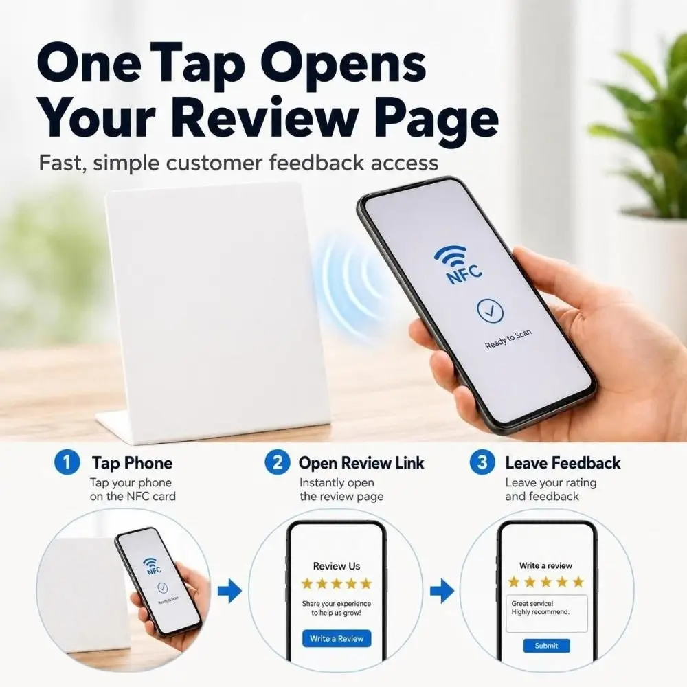 Programmable NFC Review Display Card Acrylic Tap to Open NFC Counter Sign Reusable Battery Free Review Stand Display