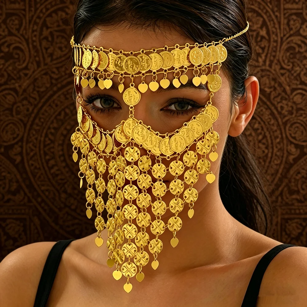 Retro Court Tassel Face Mask Ethnic Dance Party Accessory Middle East Exotic Headwear Decorative Face Covering