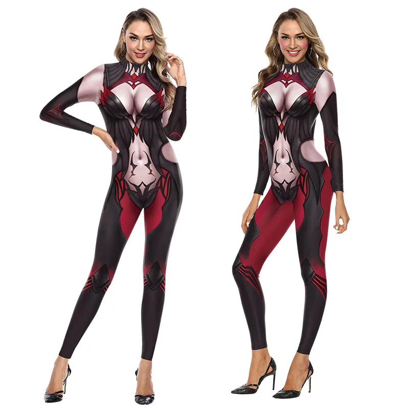 

Zawaland Spider Queen Cosplay Costume Game Hero Elise Catsuit Jumpsuit Carnival Women Leggings Fancy Party Zentai Bodysuit