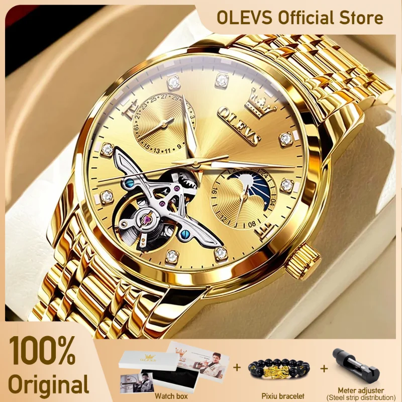 OLEVS Men\'s Watches Top Brand Luxury Business Original Automatic Mechanical Wristwatch Waterproof Luminous Moon Phase Date