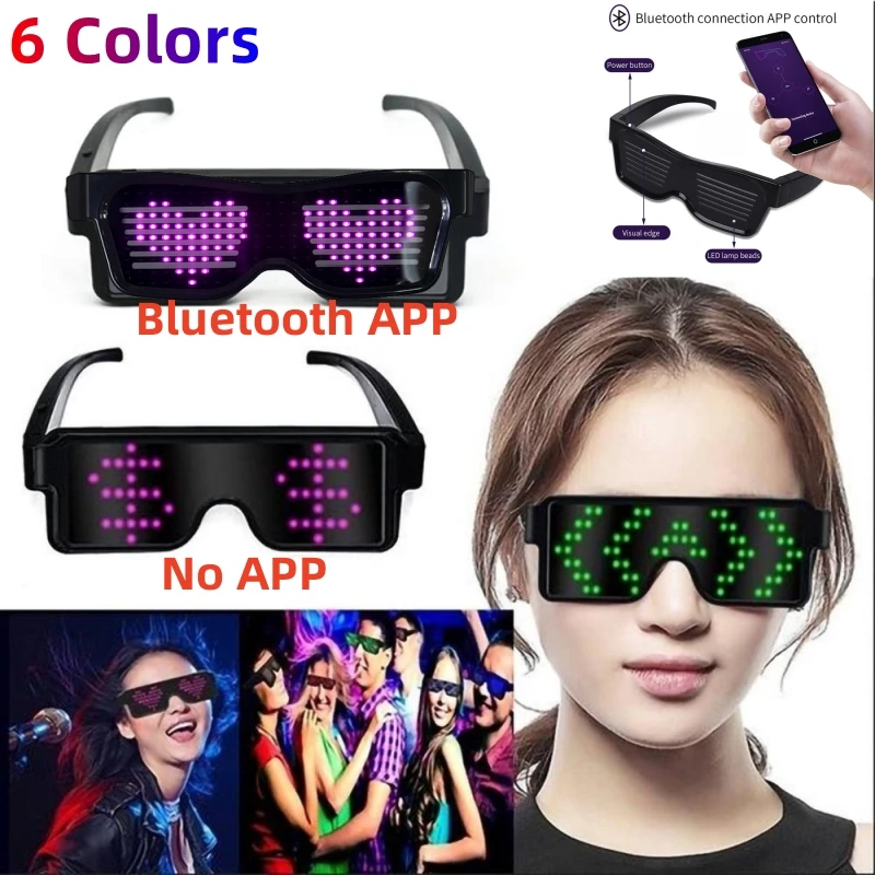 App Control Led Party Glasses Multilingual USB Charge Led Flashing Luminous Eyewear Christmas Concert Party Holiday Sunglasses