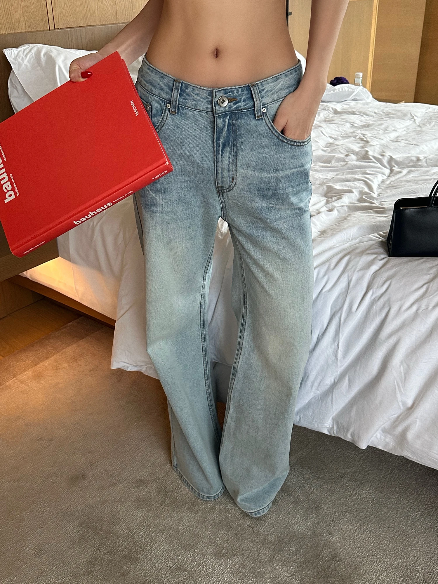 

Loose Straight Leg Blue Denim Jeans Women's Spring American Retro Wide Leg Long Pants Casual Comfortable l Waist Cotton