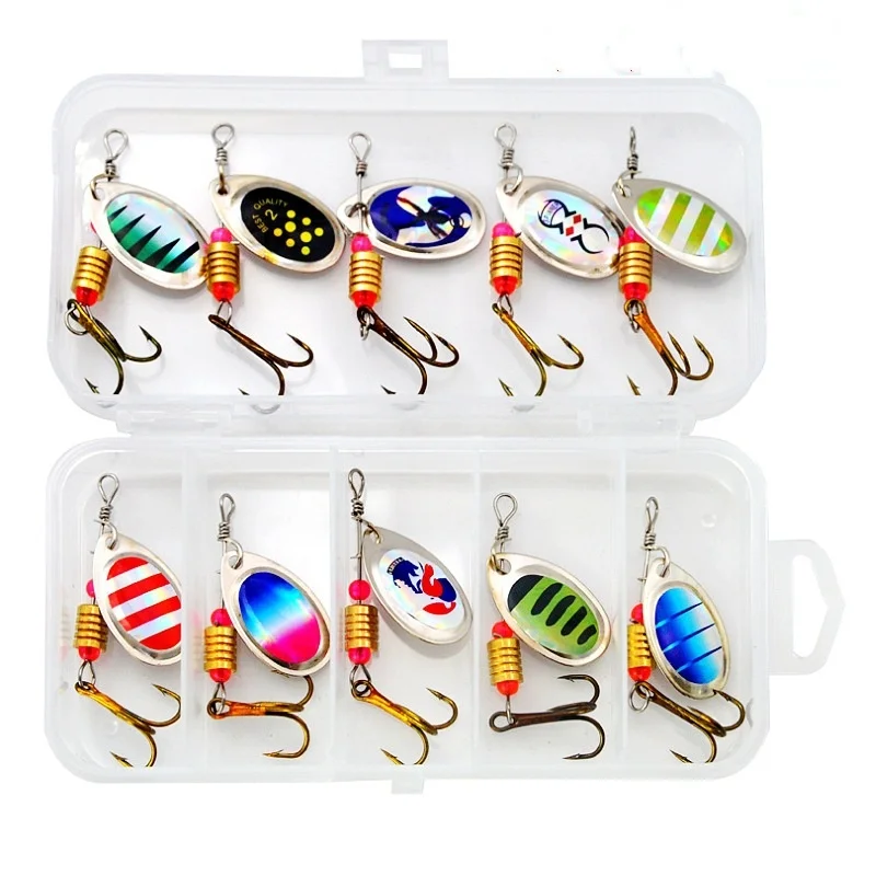 Fishing Lure Spinner Rotation Spoons 10 Pieces Lure Kit Compound Baits 3.5g Spin Bait Treble Hooks