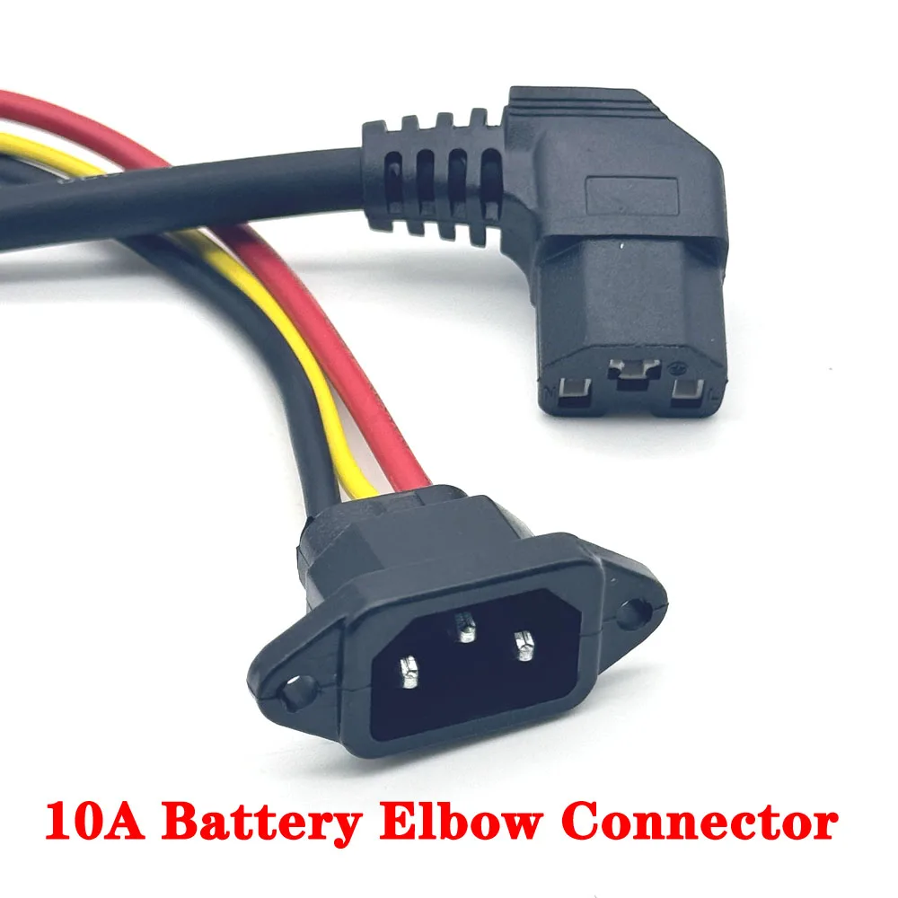 E-bike Battery Charging Plug Three Vertical Charging Socket with 12AWG Cable Wire elbow Connector for 60V 72V Electric Vehicle