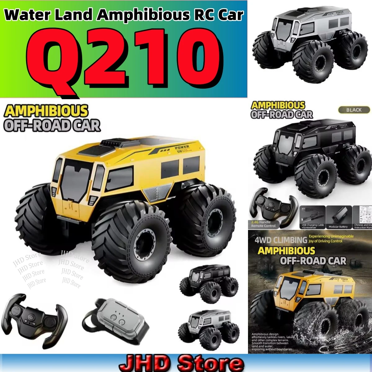 

JHD 2025 Новый JJRC Q210 Радиоуправляемый автомобиль с дистанционным управлением Полноприводный вездеход Внедорожник Радиоуправляемая амфибия 2,4G Игрушечный автомобиль