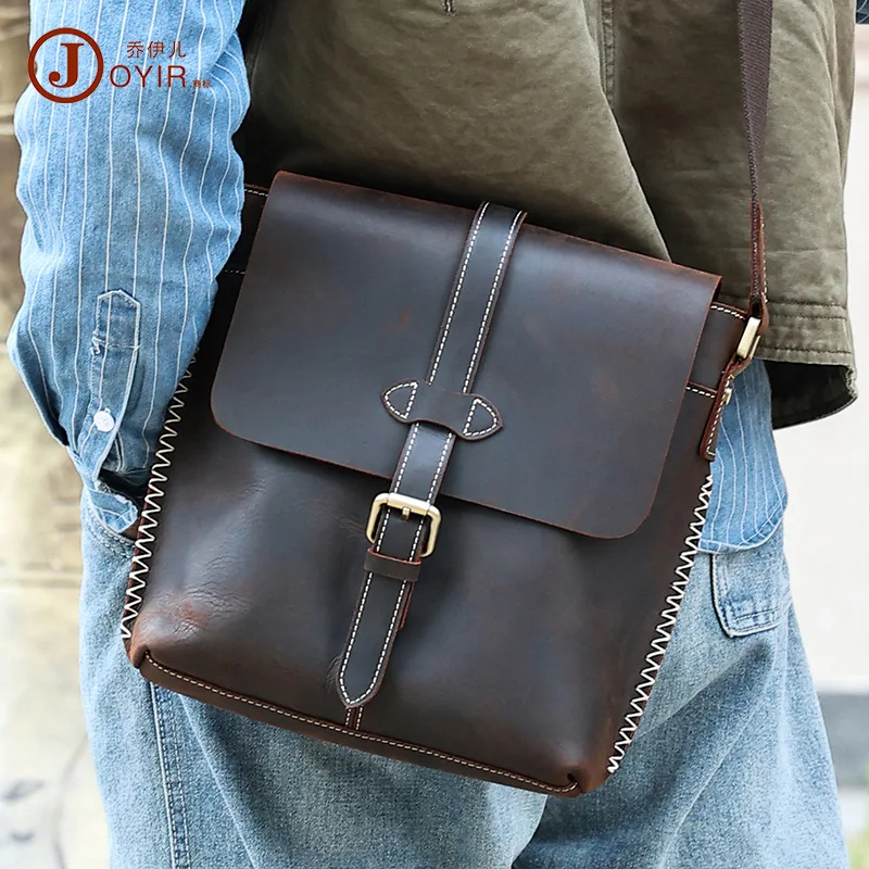 New Casual Business Messenger Bag Men's Bag Multi-Functional Leather Shoulder Bag Retro Crazy Horse Leather Crossbody Bag Men's