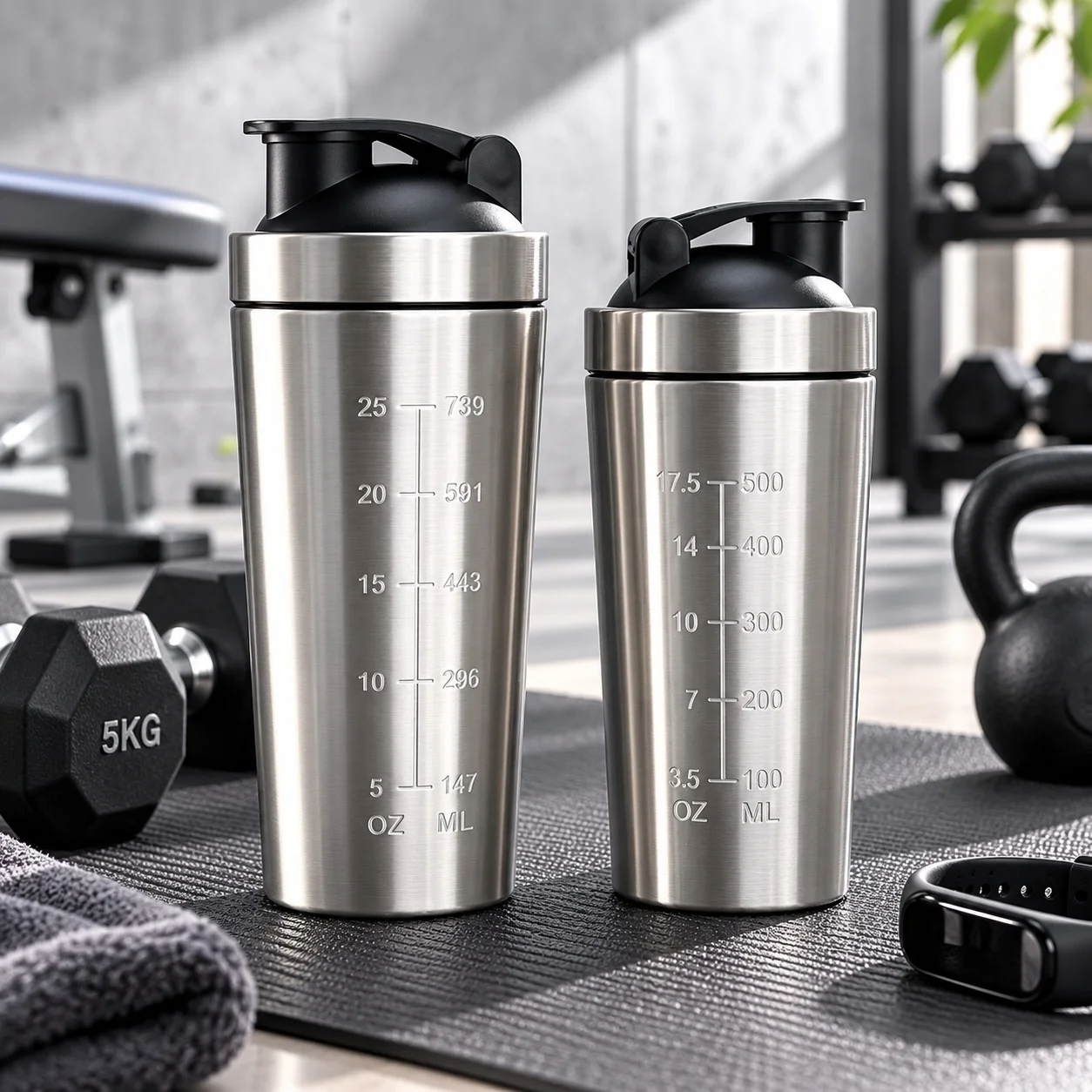 Stainless Steel Protein Shaker Bottle With Scale Leak‑Proof Sports Water Bottle Gym Fitness Whey Protein Shake Cup
