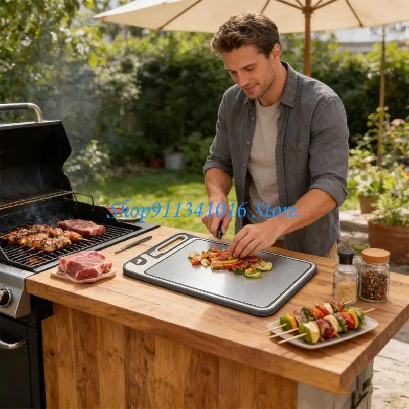 Revertible Metal Cutting Board For Kitchen With Juice Channel And Stable Base 36.9X24.9cm