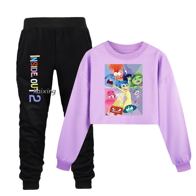 New Inside Out2 Loose Clothes Set Kids Cartoon Hoodies Sweatshirts Pants 2Pcs Sets Toddler Girls Outfits Junior Boys Sportsuits