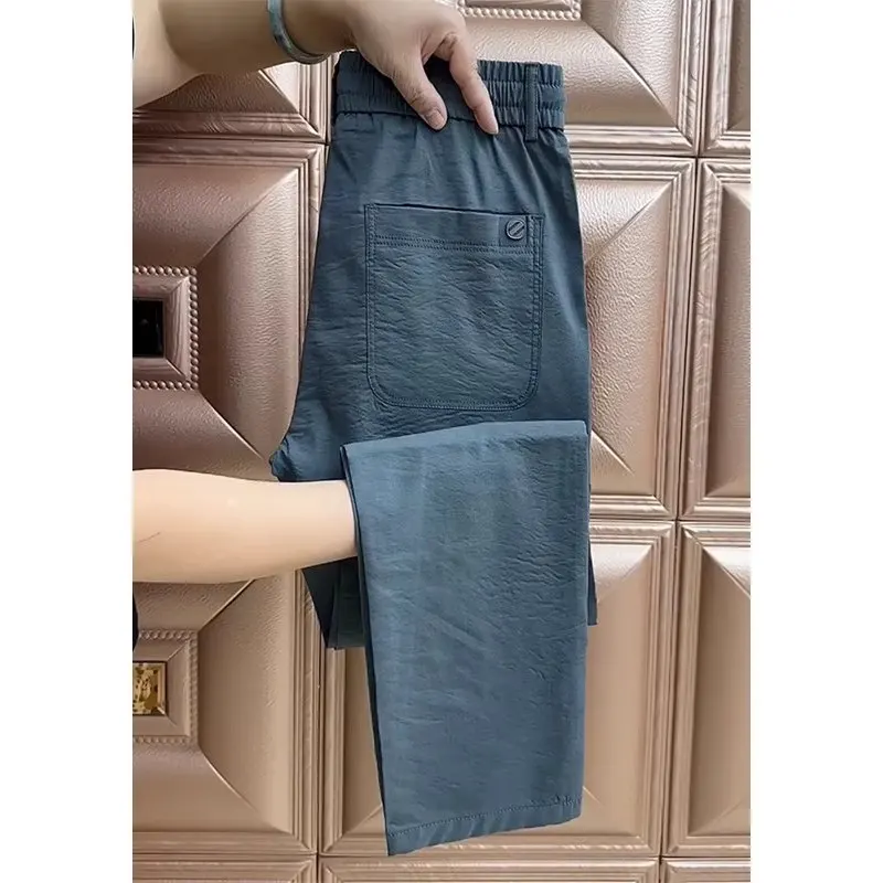 Men's Ice Silk Cool Feeling Loose Casual Pants Thin Breathable Work Trousers for Summer Youth Active Sle Straight Leg Pants