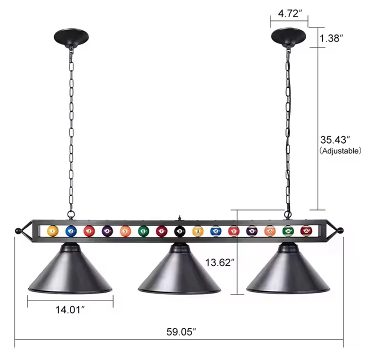 

High Quality 3-Head LED Lamp for Billiard Pool Snooker Table Modern Black Metal Ball Design Hanging Chandelier