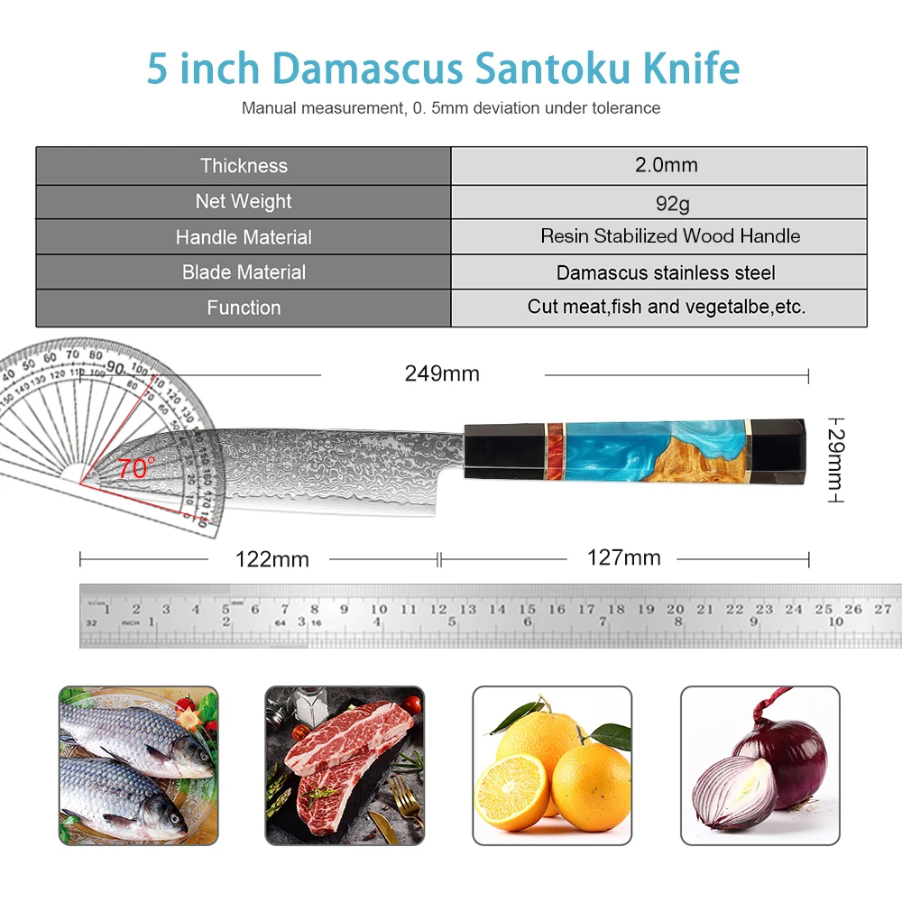 XITUO 5 Inch Santoku Knife VG10 Japanese Damascus Stainless Steel 67 Layers Damascus Kitchen Knives Vegetable Fruit Knife