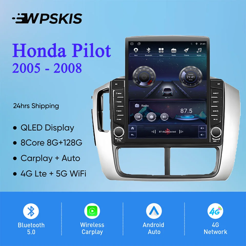 8Core 8G+128G Carplay Auto Car Radio Audio Stereo Tape Recorder HU Head Unit For Honda Pilot 2005 - 2008 GPS DVD Cassette
