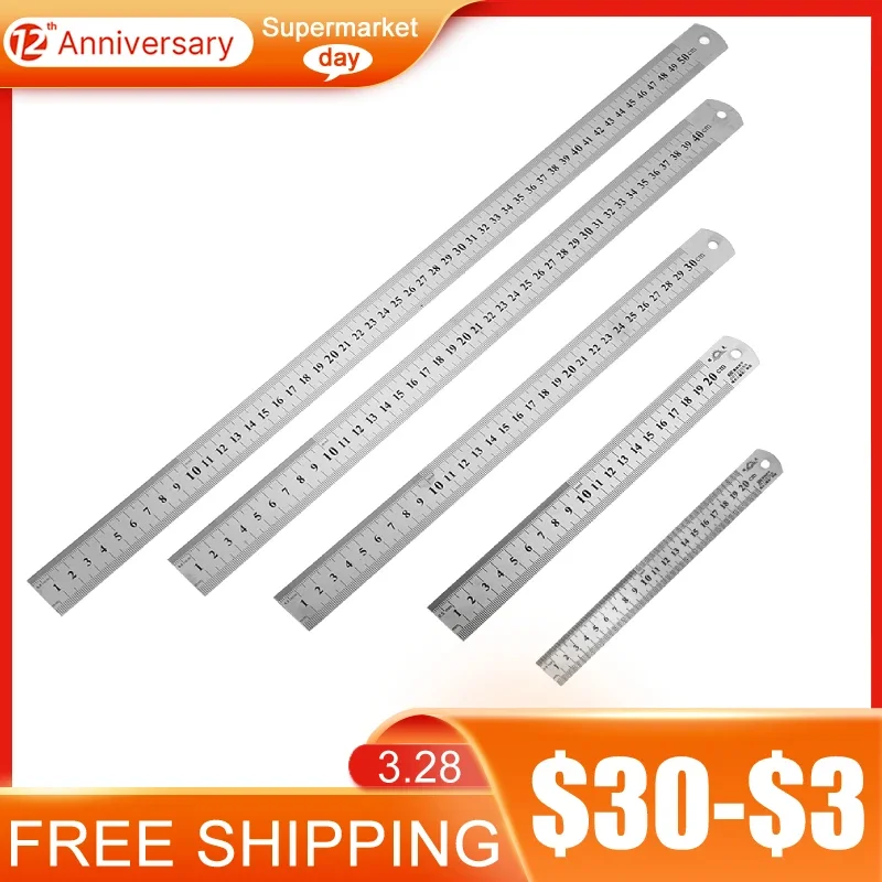 15/20/30/40/50cm Stainless Steel Metal Straight Ruler Ruler Tool Precision Double Sided Measuring Tool Office stationery