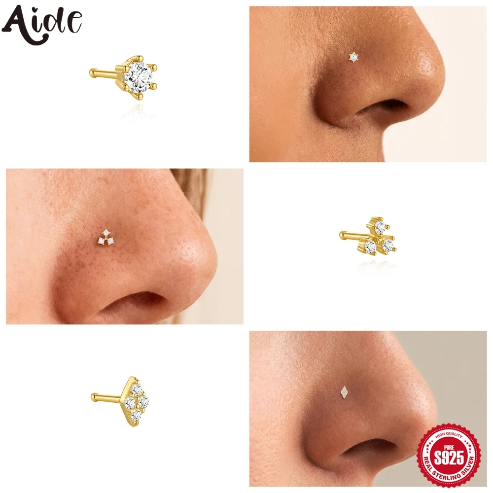 Aide - Pendiente clásico de plata de ley 925 de 8 mm de longitud, para perforación de oreja, nariz o uña, para mujer, joyería sencilla, regalo para ella.
