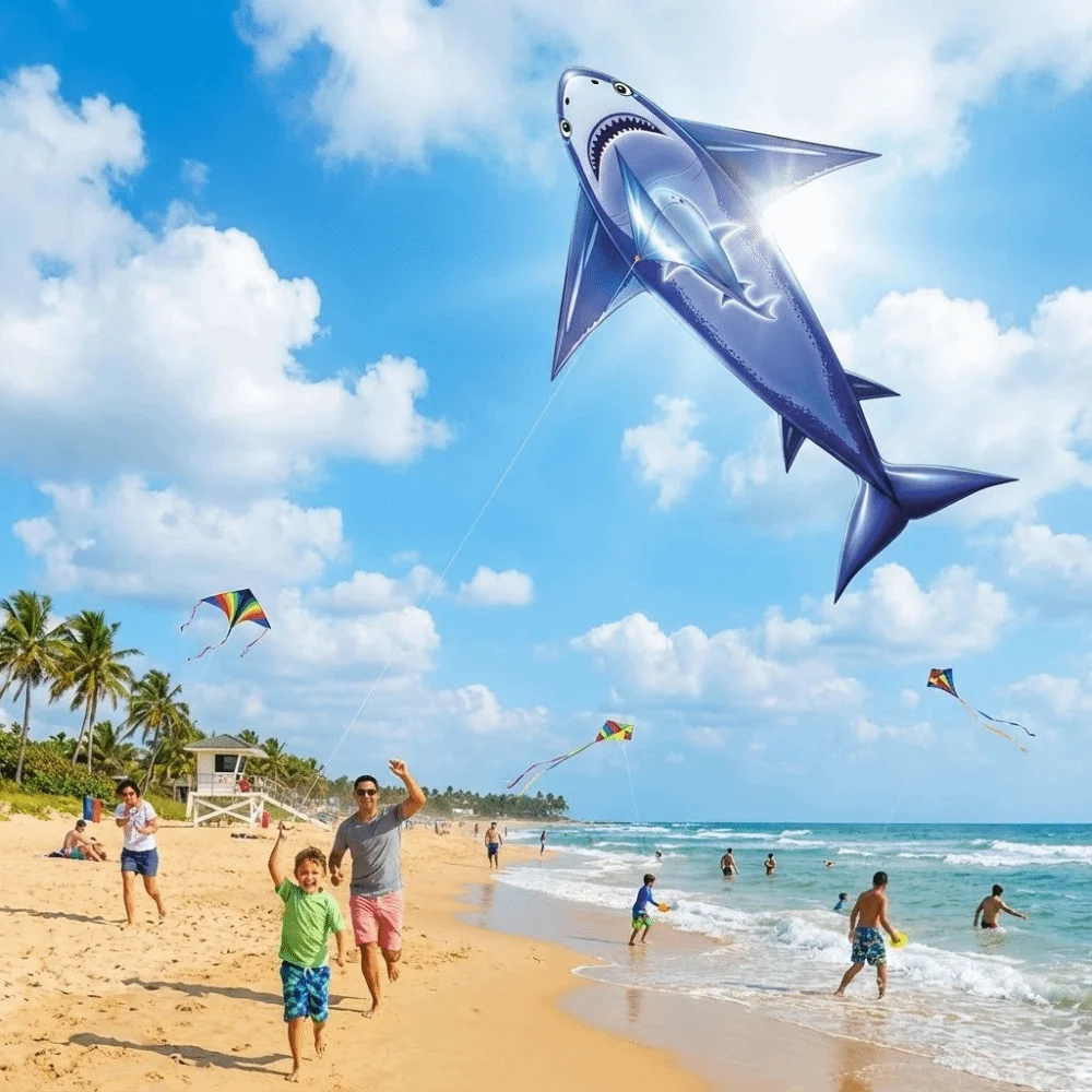 Neuer einfach zu fliegender blauer Hai-Drachen, großer Mutter- und Kindfisch, Kinderdrachen, gut fliegender Ripstop, fliegender Drachen, Spielzeug, Outdoor-Sport