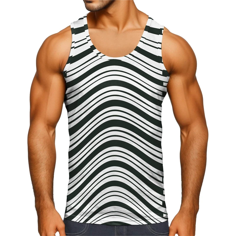 Colorful Stripes 3d Print Tank Top Men Loose Gym Fitness T-Shirt Summer Street Sports Sleeveless Tees Tops Kids Quick Dry Vest
