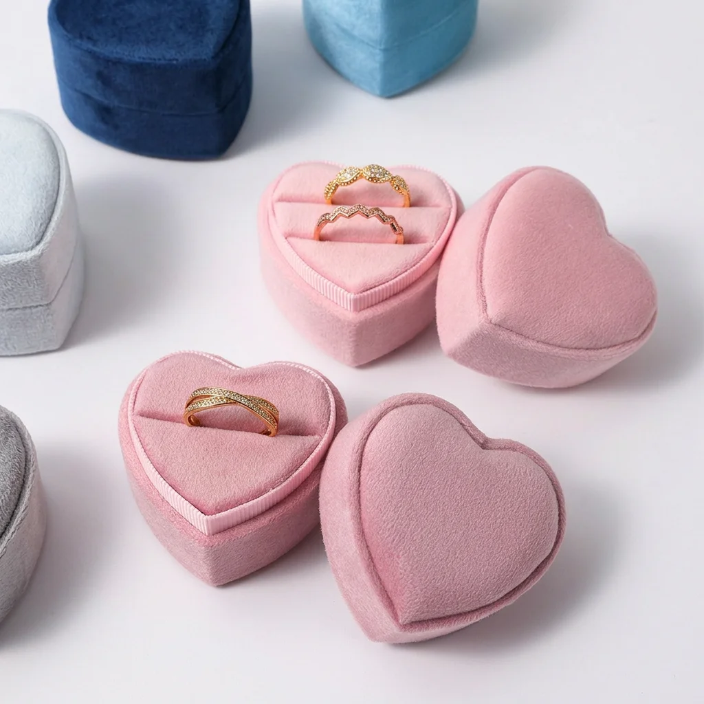 Premium Jewelry Ring Heart-Shaped Box Wedding Engagement Ring Display Single Double Slot Holder Case For Ceremony Proposal New