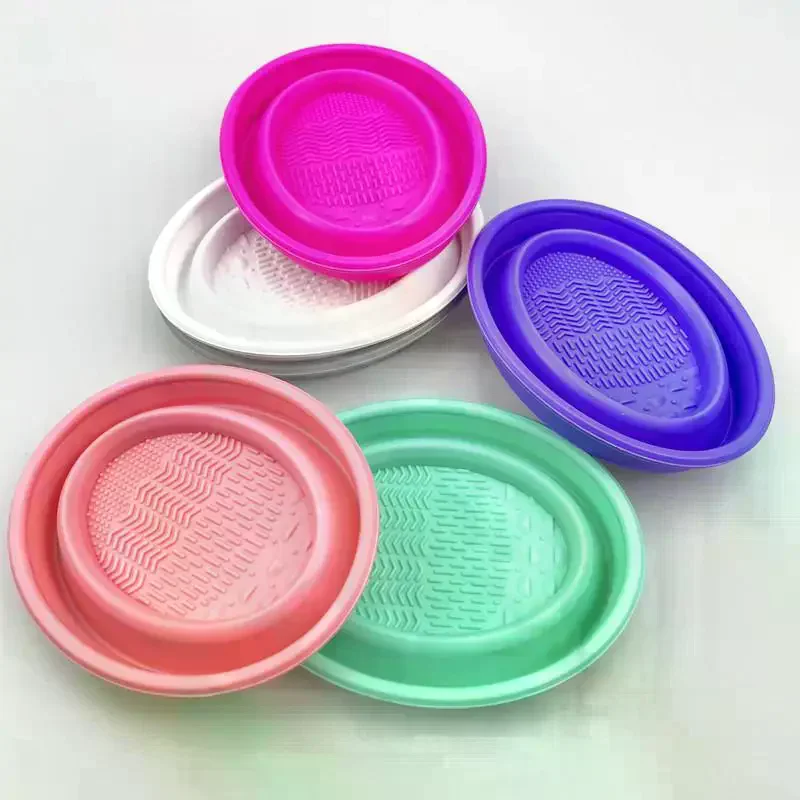 Detergente per pennelli per trucco in silicone morbido Ciotola per pulizia pieghevole per soffio di cipria Pennelli per ombretto Lavaggio Tappetino pulito Strumenti di bellezza Scatola per scrubber