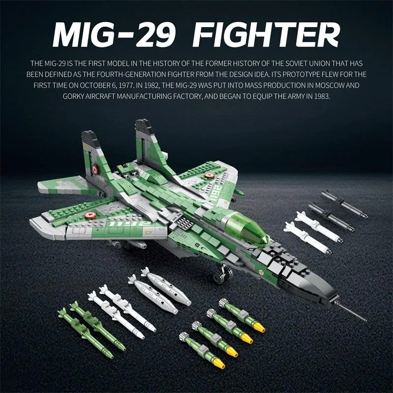 

1290PCS 33024 MIG-29 Medium Fighter Jet Model Ornament Building Block RC Car Model Bricks DIY Toy Holiday Gift Birthday Gift