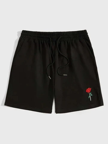 

Spring and Autumn New Men's and Women's Couple Shorts Simple Rose Print Loose Street Harajuku Casual Five Quarter Pants