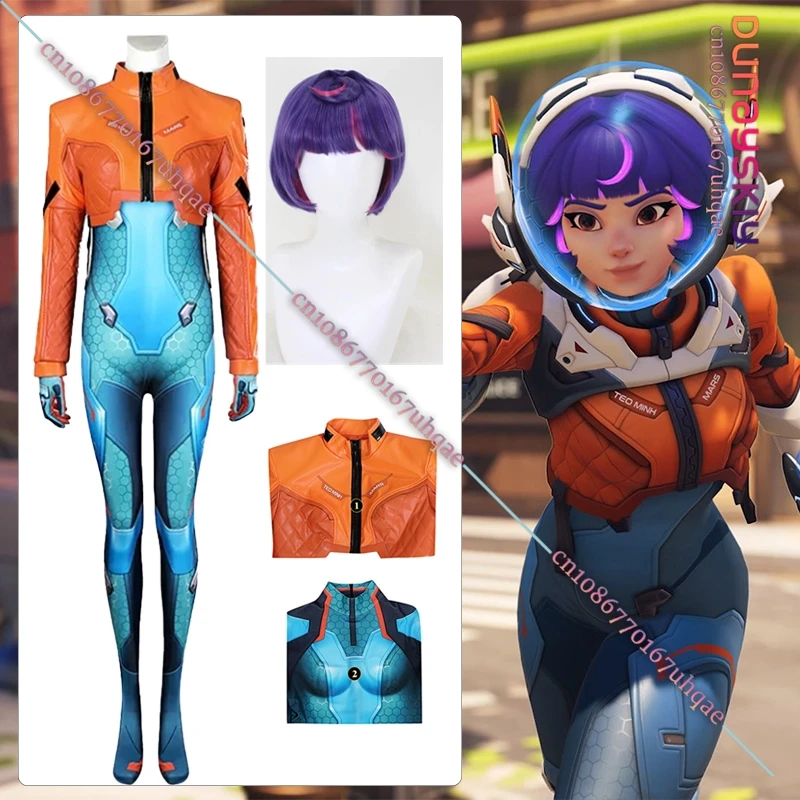 Game Overwatch2 Cosplay Costume Juno Cos Costume Leather Coat Jumpsuit Outfit Elastic Bodysuit Set Shoe Women Halloween Roleplay