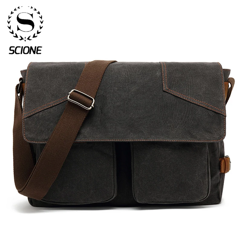 Scione-bandolera de lona Vintage para hombre, bolso de hombro de cuero lateral, maletín para marido, bolso de viaje para ordenador portátil y