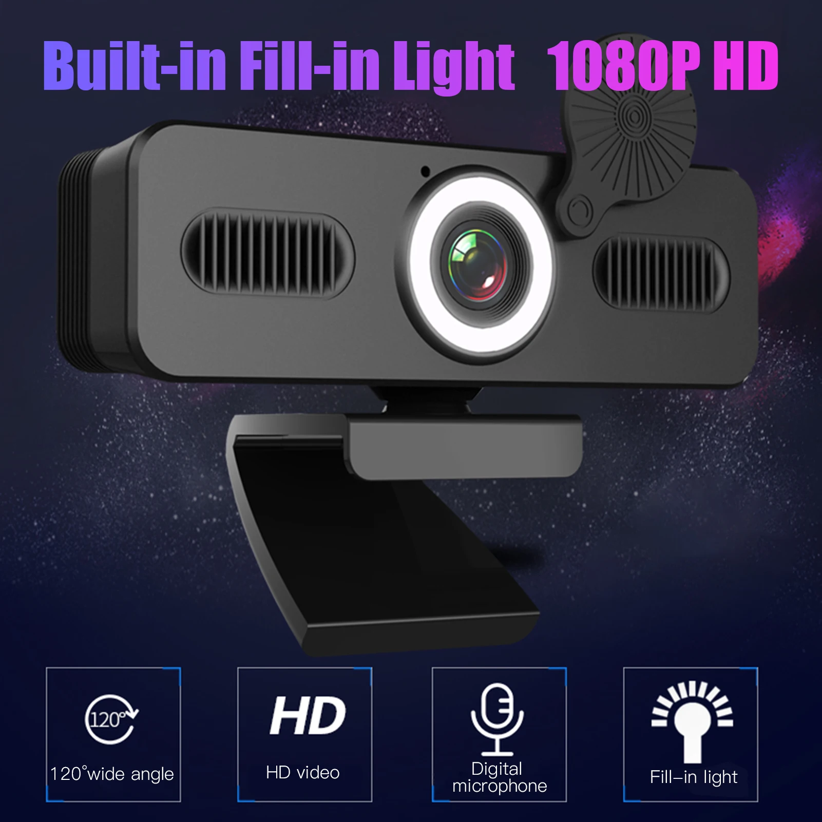 4k 2K USB Webcam 1080P Web Camera With Microphone Fill-in Light For PC Computer Laptop YouTube Video Camera With Webcam Cover