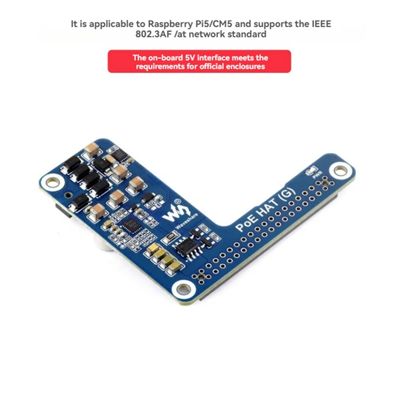 Waveshare Poe HAT (G) per Raspberry Pi 5 Scheda di espansione Power Over Ethernet 5V 5A Supporta standard di rete 802.3Af/At per Rpi 5