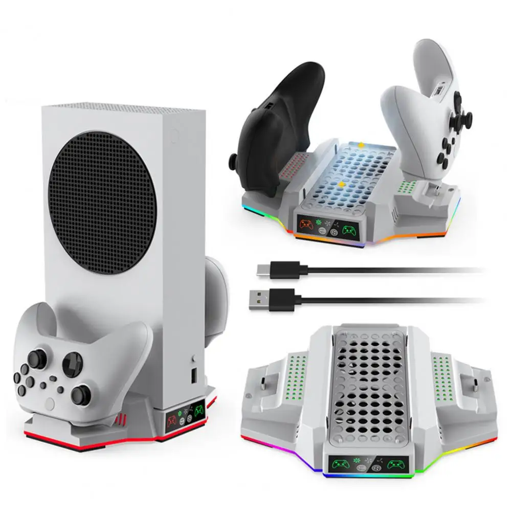 Host System Dual-controller Charging Station Vertical Rgb Stand with Dual Controller Charging Station Usb 2.0 Port for Xbox S