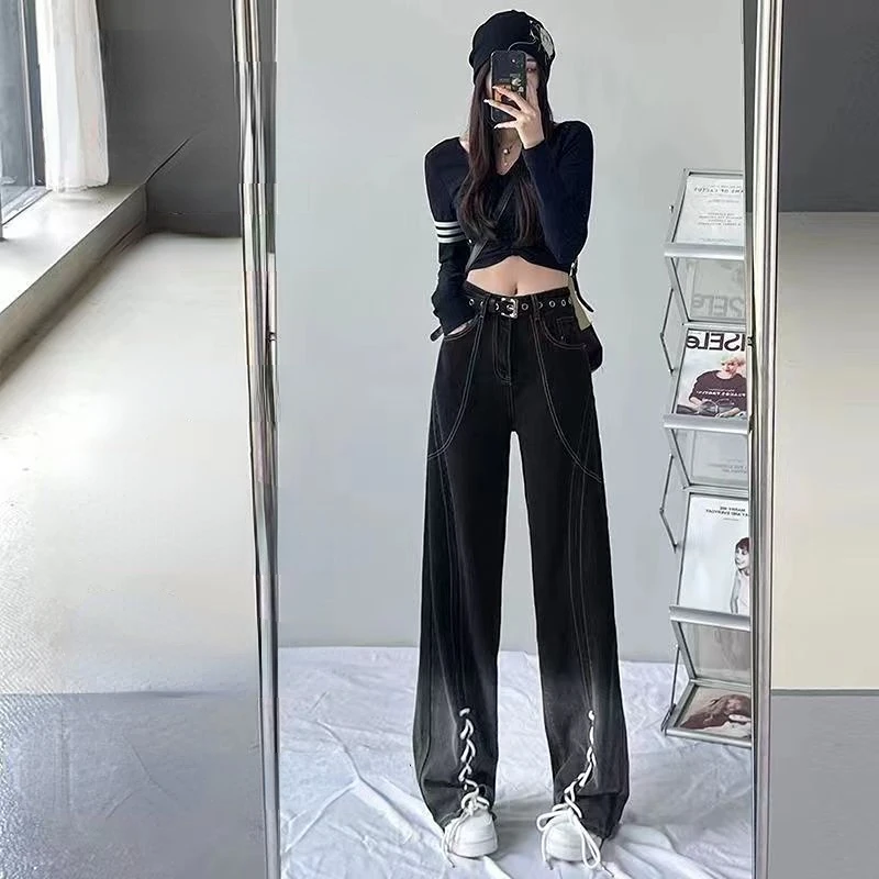 

2024 Winter Y2k Fashion Women Harajuku Jeans Wide Leg Punk Loose Casual Denim Cargo Pants Baggy Streetwear Long Trousers Q308