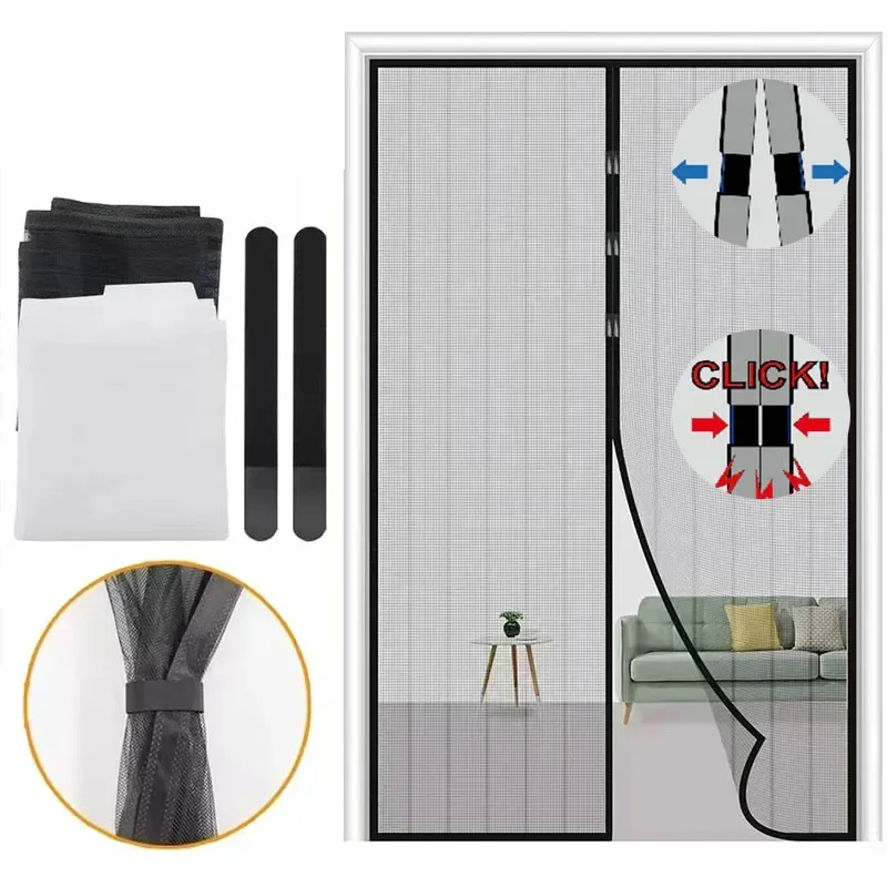 2023 New Magnetic Screen Door Curtain Anti-Mosquito Net Fly Insect Screen Mesh Automatic Closing Easy Installation