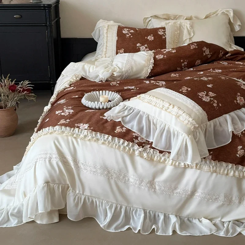 French romantic lace all cotton long staple cotton 4-piece set retro floral pure cotton duvet cover bed sheet premium bedding