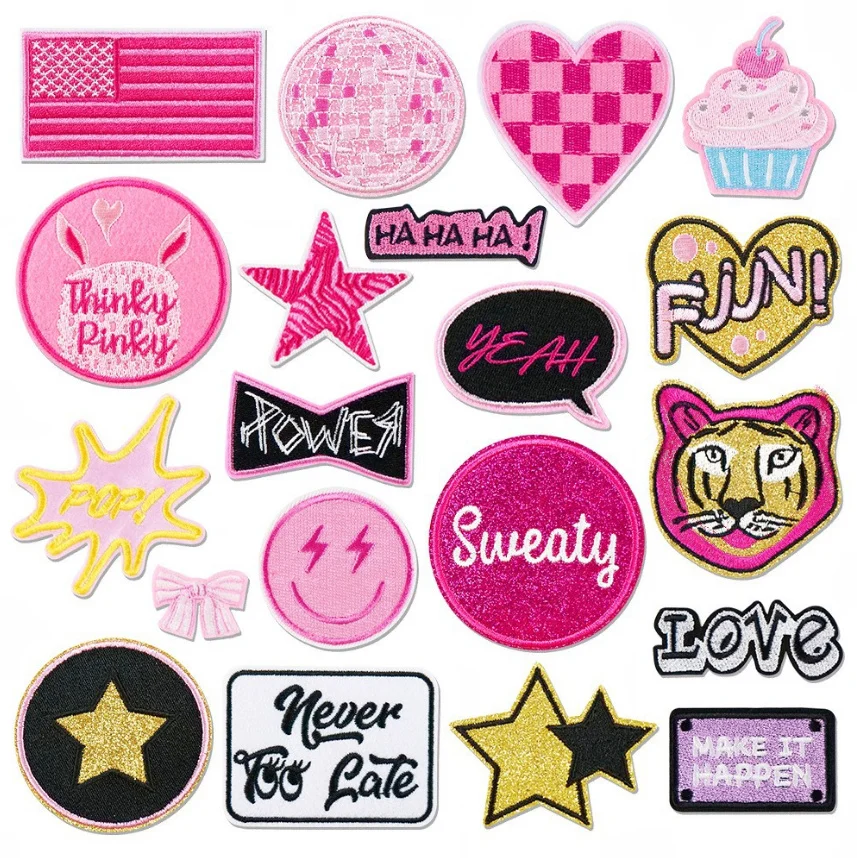 

10 Pcs Pink Sweaty Embroidered Patches Iron On Clothing Hat Bag Shoe Repair Material Phone Gift Box Decor DIY Accessory