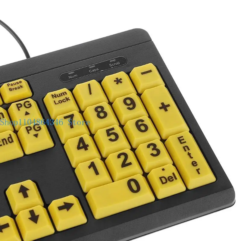 

652F USB Computer Game Gaming Keyboard High Contrast Large Print White Keys Black Letter for Old People Elderly Men